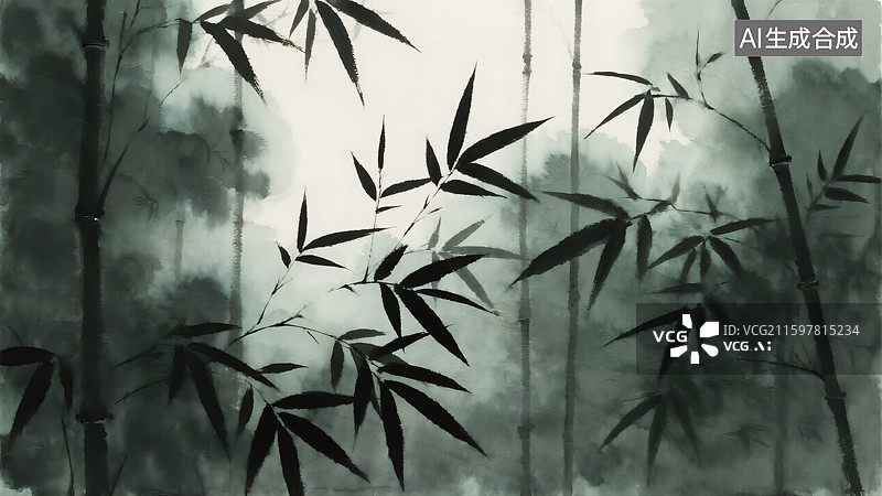 【AI数字艺术】水墨竹林插画图片素材