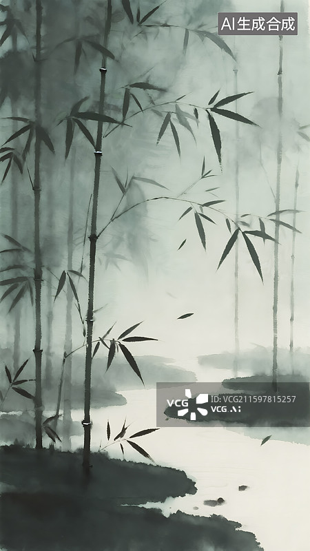【AI数字艺术】水墨竹林插画图片素材