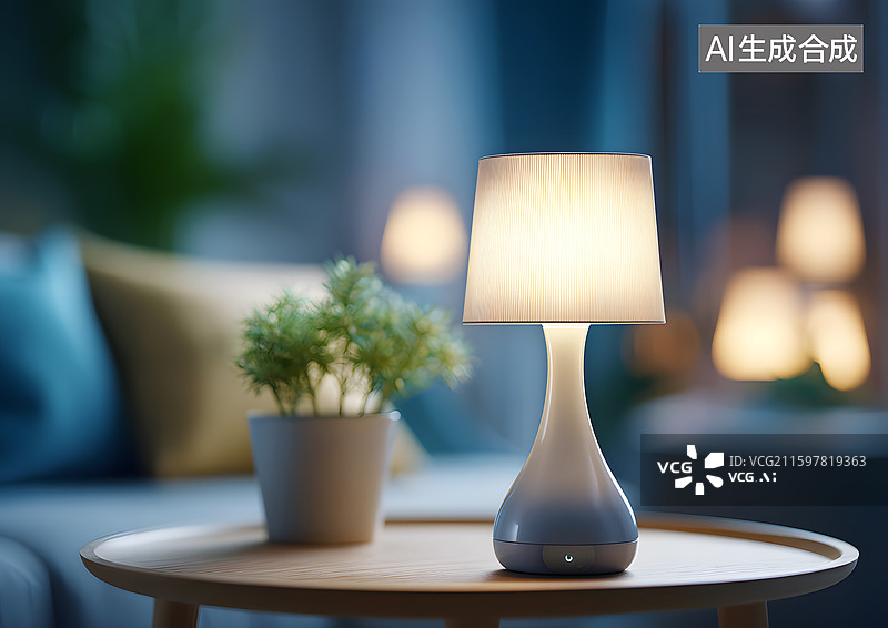 【AI数字艺术】客厅茶几上放着一个温馨的台灯图片素材