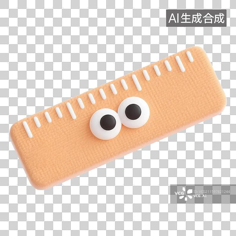 【AI数字艺术】3D萌系膨胀毛衣布纹质感卡通尺子免抠元素图片素材