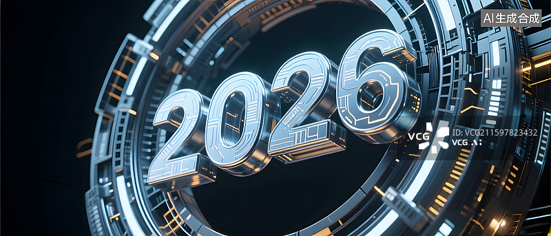 【AI数字艺术】2026数字科技环形装置特写图片素材