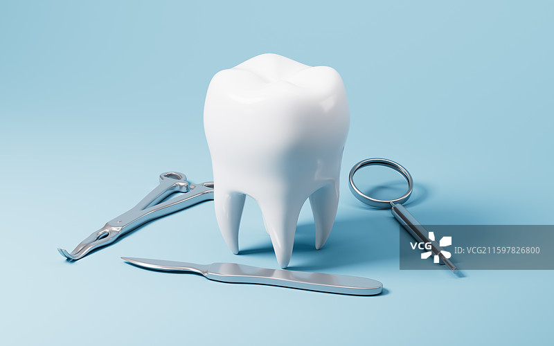 手术器具和牙齿3D渲染图片素材