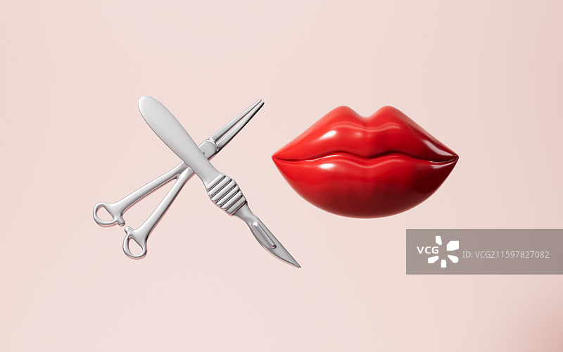 丰唇手术整形手术概念3D渲染图片素材