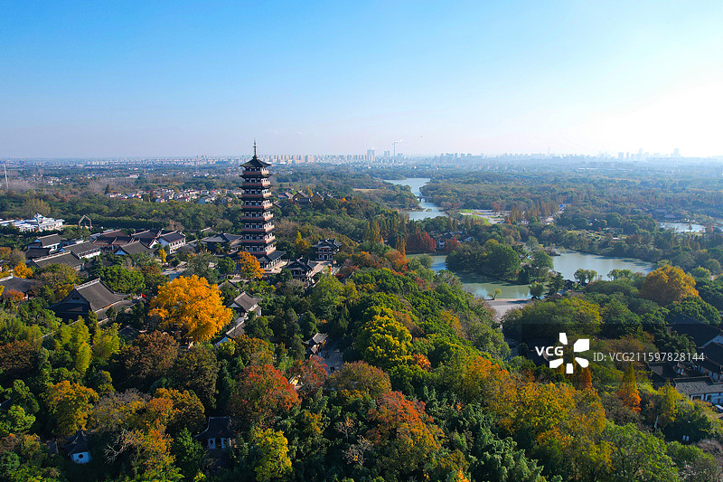 航拍扬州大明寺秋色图片素材