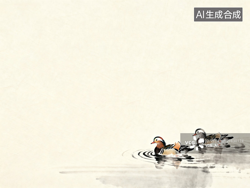【AI数字艺术】水墨竹下鸳鸯图图片素材