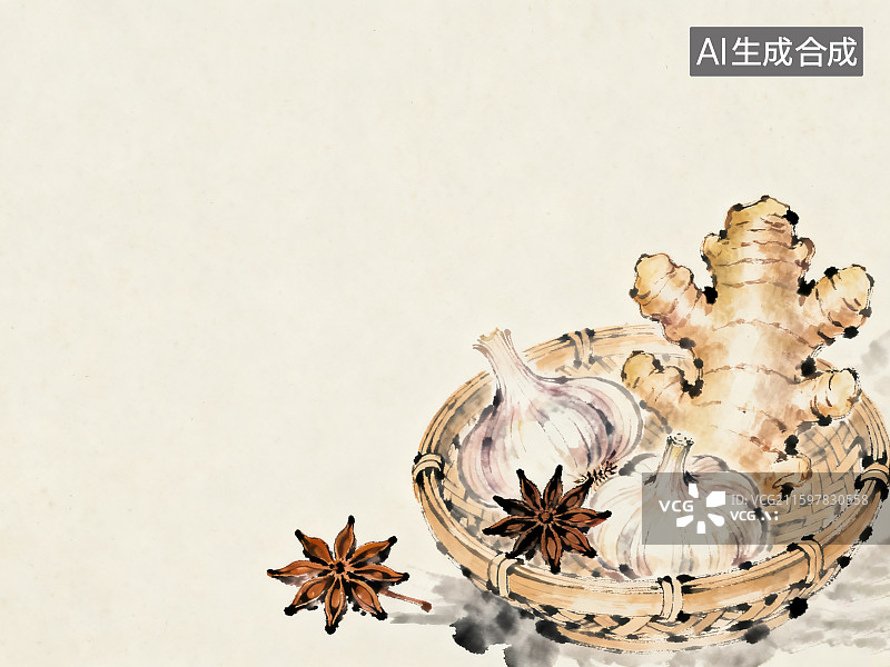 【AI数字艺术】传统食材配料展示图片素材