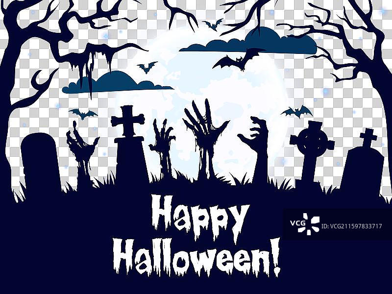 万圣节僵尸剪影在墓地图片素材