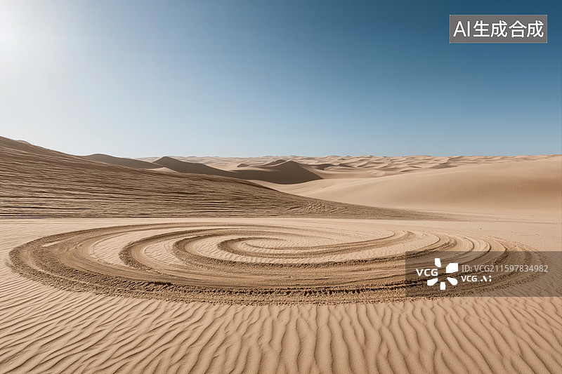 【AI数字艺术】沙漠中的圆形车辙图片素材