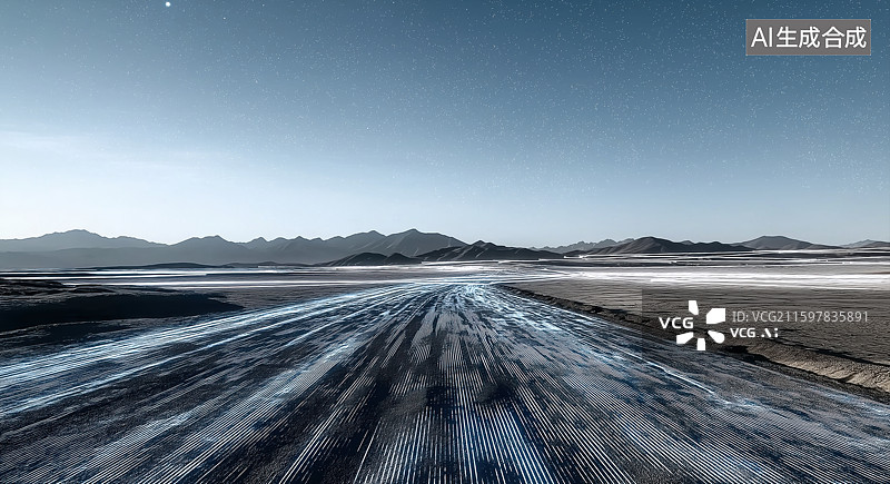【AI数字艺术】荒漠中的车辙痕迹图片素材