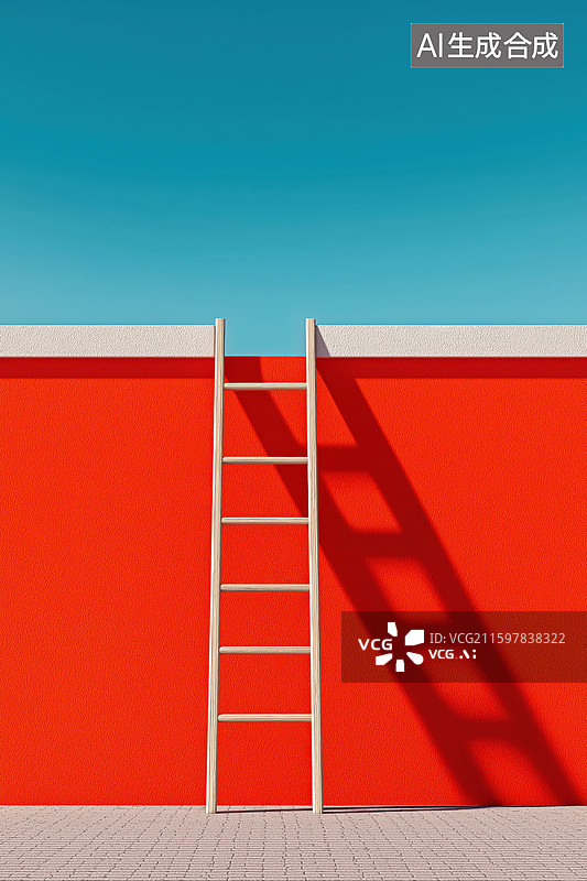 【AI数字艺术】橙色墙前的梯子图片素材