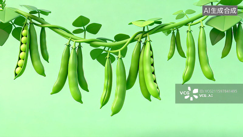 【AI数字艺术】3D卡通风格绿色豌豆图片素材