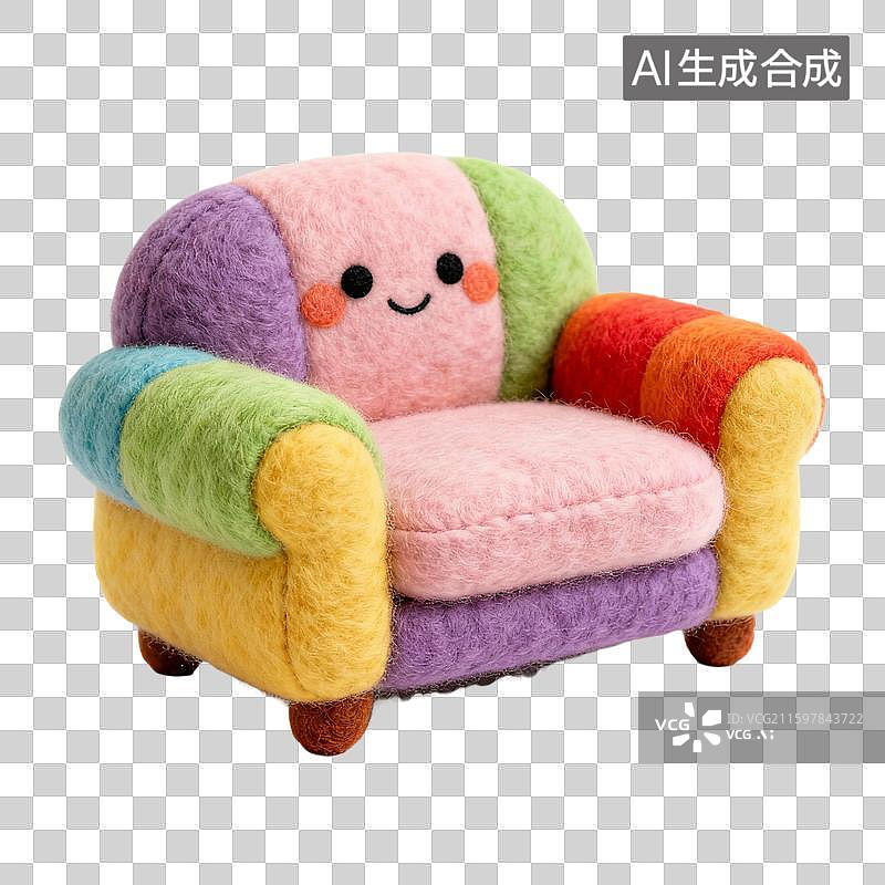 【AI数字艺术】可爱毛毡风格电脑桌沙发和床图片素材