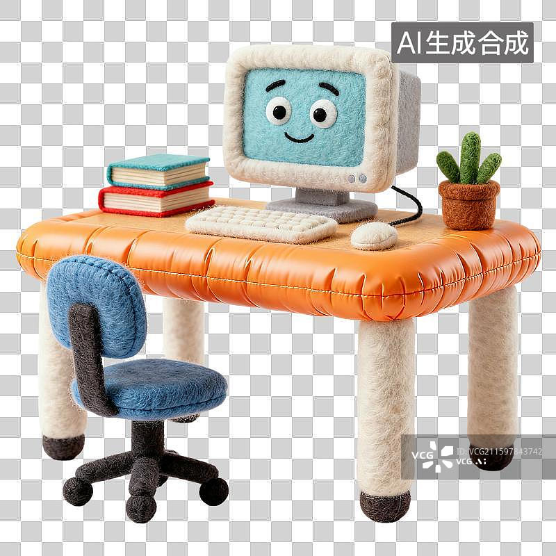 【AI数字艺术】可爱毛毡风格电脑桌沙发和床图片素材
