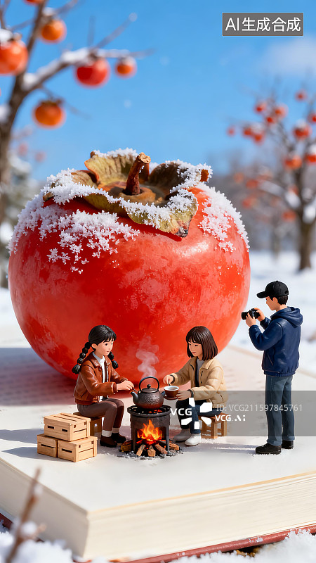 【AI数字艺术】创意霜降底图——柿子微缩模型图片素材