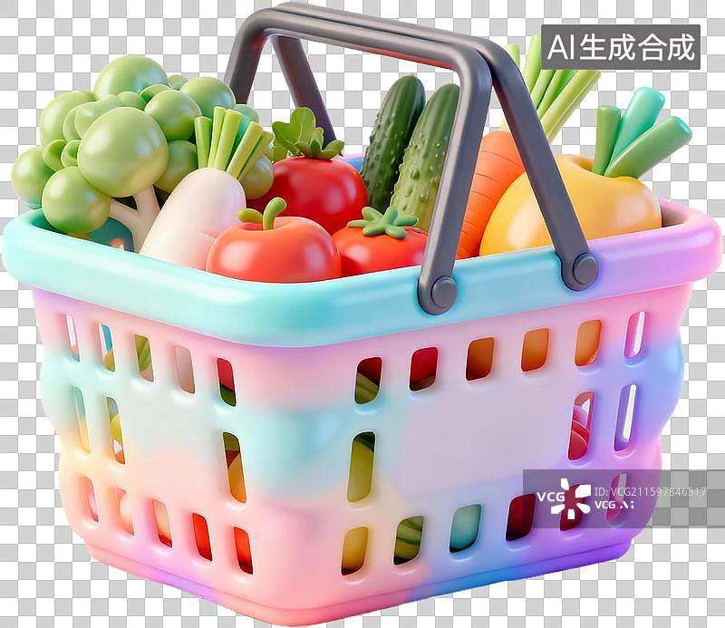 【AI数字艺术】购物篮购物袋促销活动3D卡通膨胀毛衣质感免抠元素图片素材