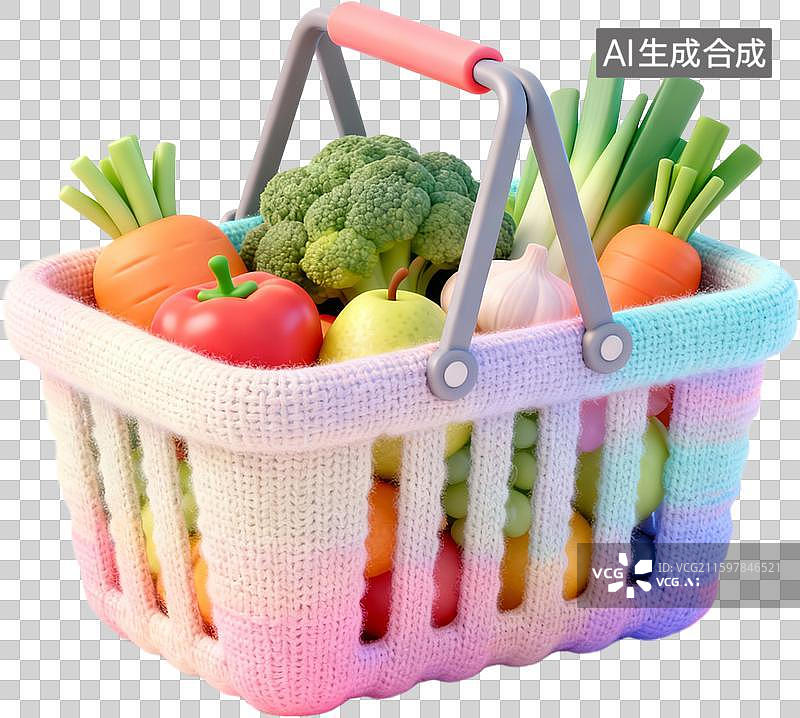 【AI数字艺术】购物篮购物袋促销活动3D卡通膨胀毛衣质感免抠元素图片素材