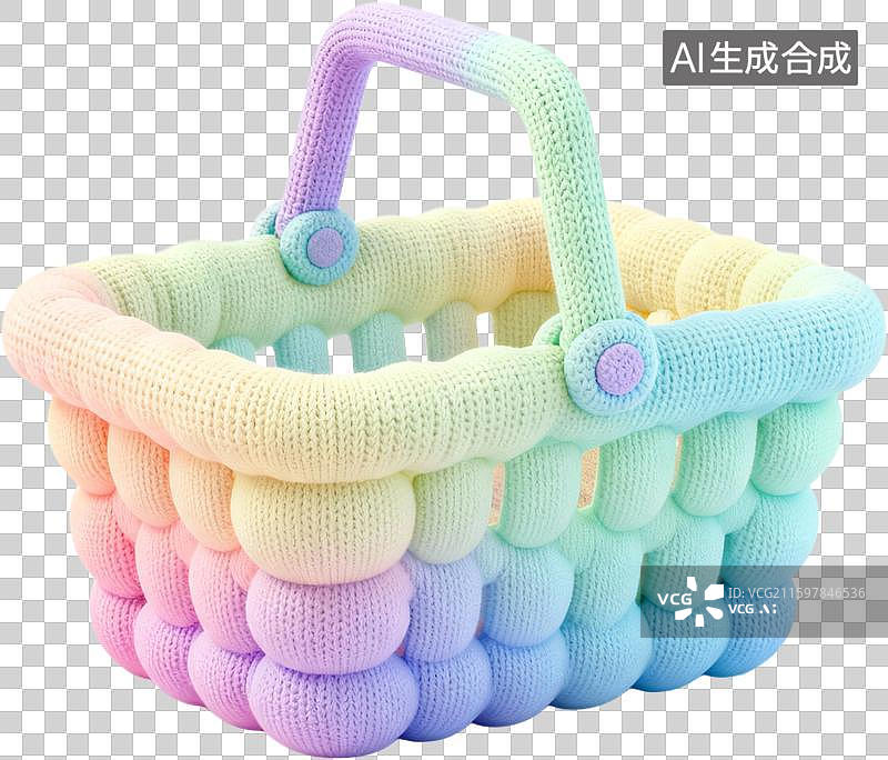 【AI数字艺术】购物篮购物袋促销活动3D卡通膨胀毛衣质感免抠元素图片素材