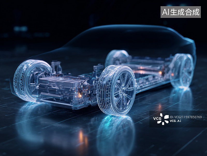 【AI数字艺术】电动汽车底盘3D透视视图图片素材