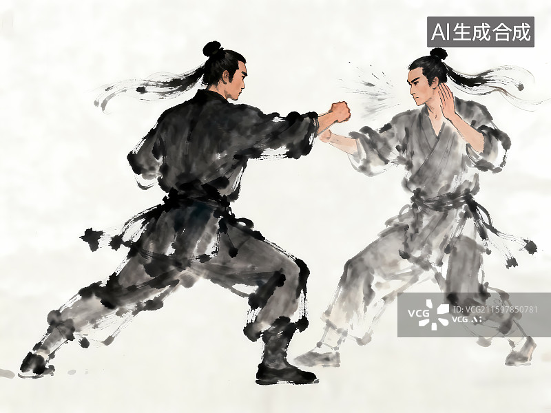 【AI数字艺术】中国功夫双人打斗图片素材