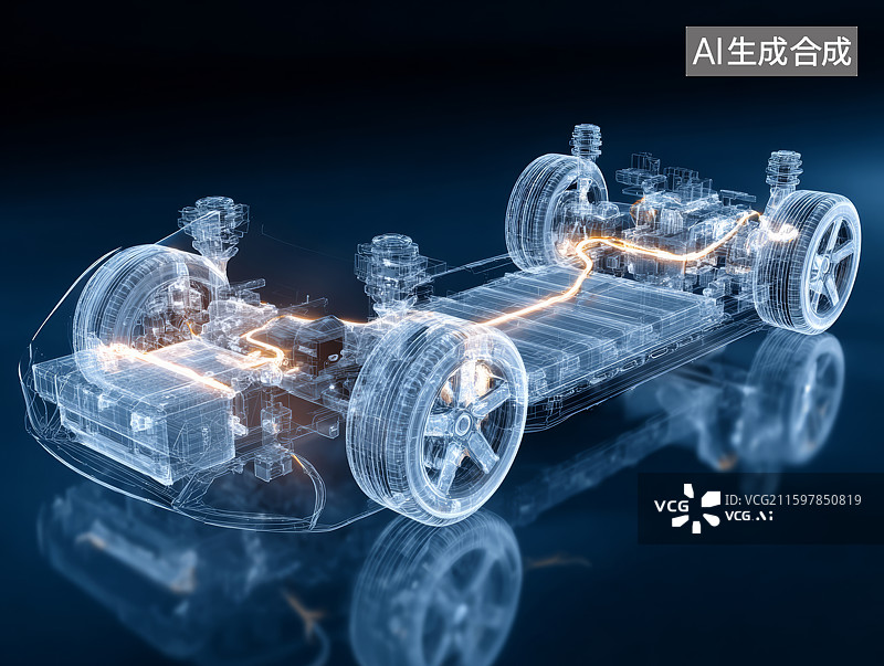 【AI数字艺术】电动汽车底盘3D透视视图图片素材