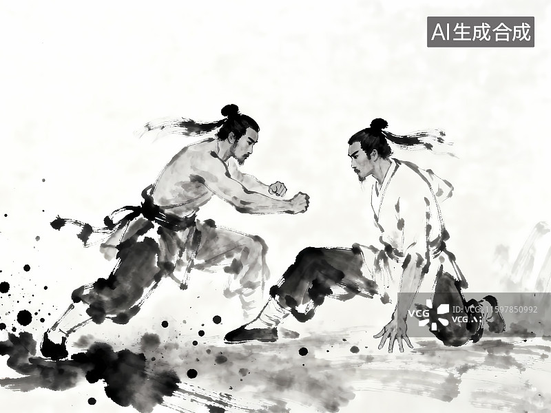 【AI数字艺术】中国功夫双人打斗图片素材