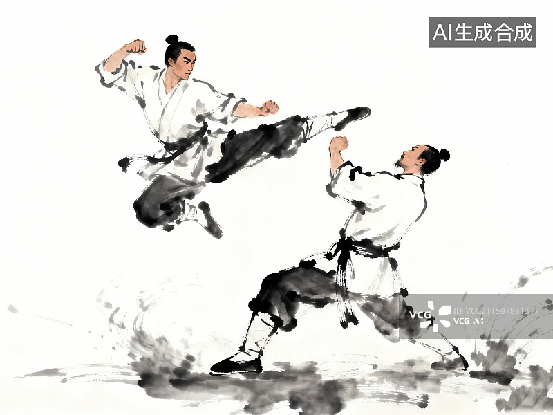【AI数字艺术】中国功夫双人打斗图片素材