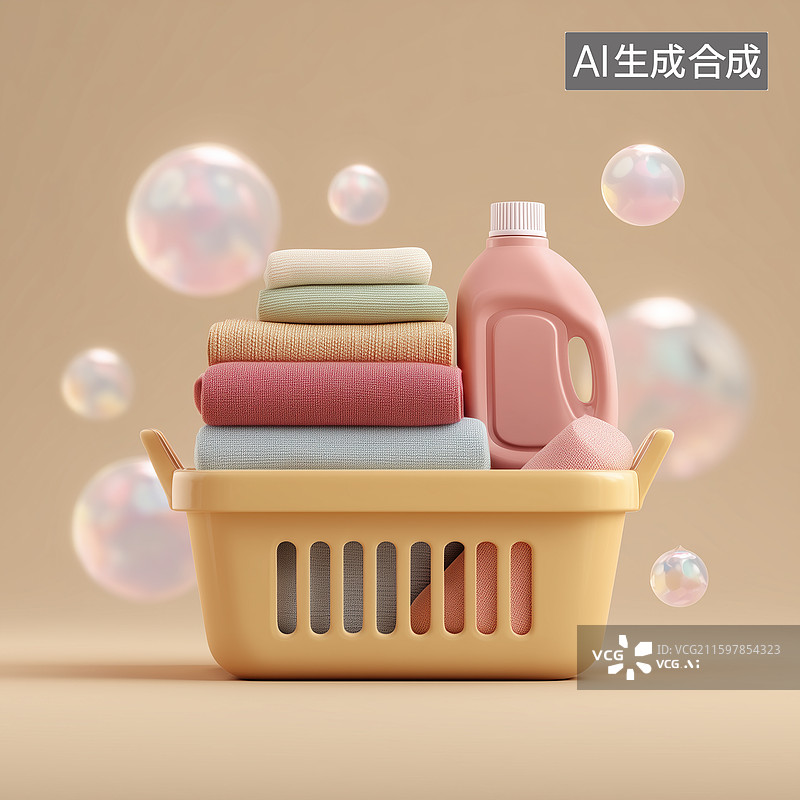 【AI数字艺术】粘土洗衣篮皂泡洗涤剂图片素材