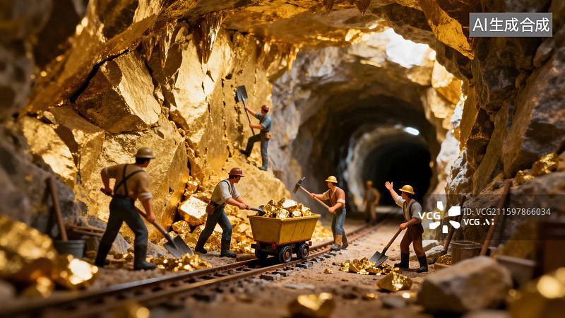 【AI数字艺术】挖金矿微缩场景图片素材