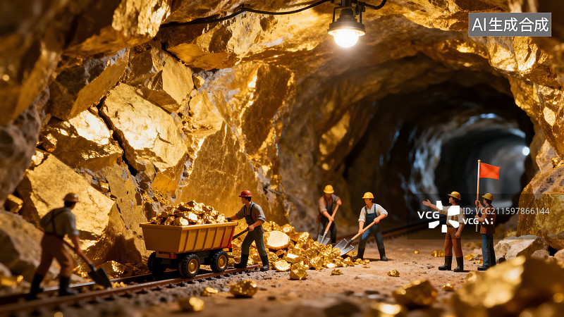 【AI数字艺术】挖金矿微缩场景图片素材
