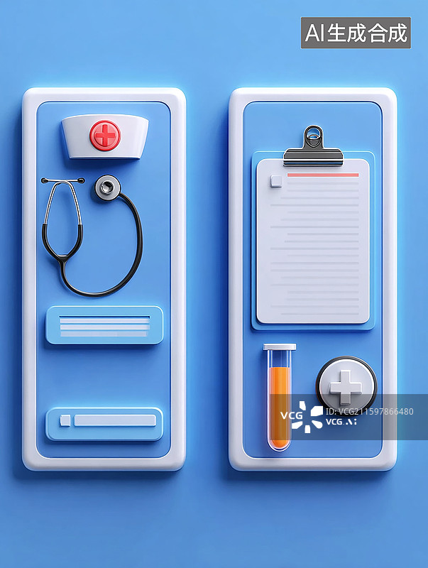 【AI数字艺术】医疗用品与空白剪贴板图片素材