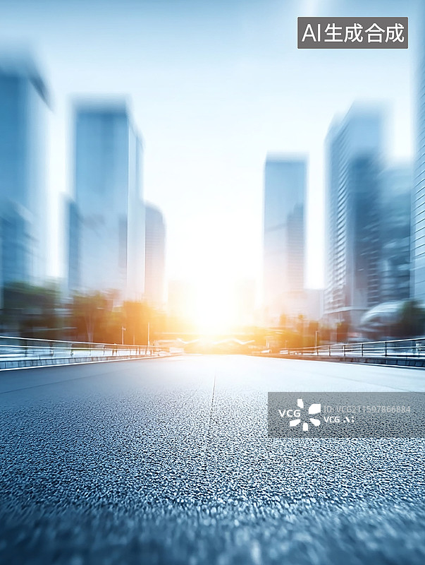【AI数字艺术】城市道路与高楼日出图片素材