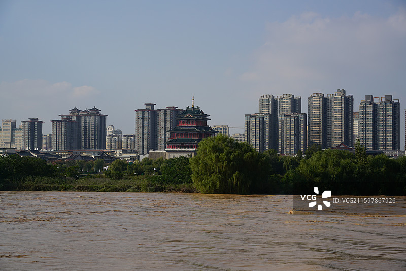 咸阳湖渭河泄洪清渭楼图片素材