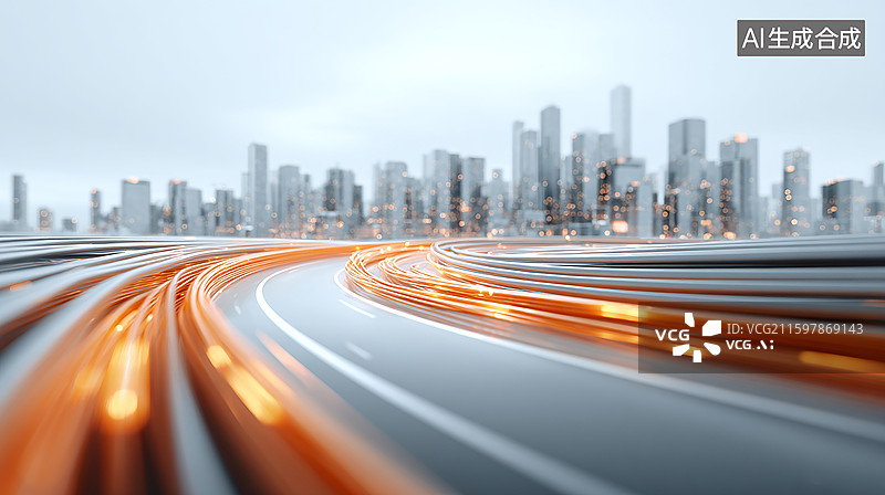 【AI数字艺术】未来城市光影轨迹图片素材