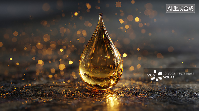 【AI数字艺术】往下滴的金色精油液体图片素材