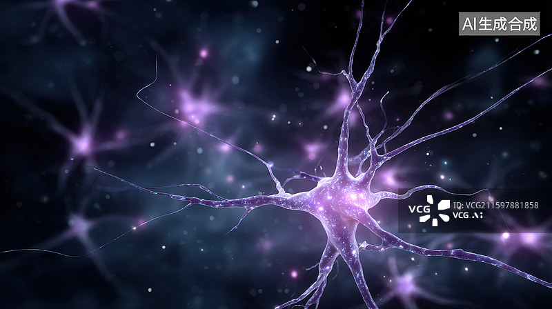 【AI数字艺术】神经元特写展示突触发光图片素材