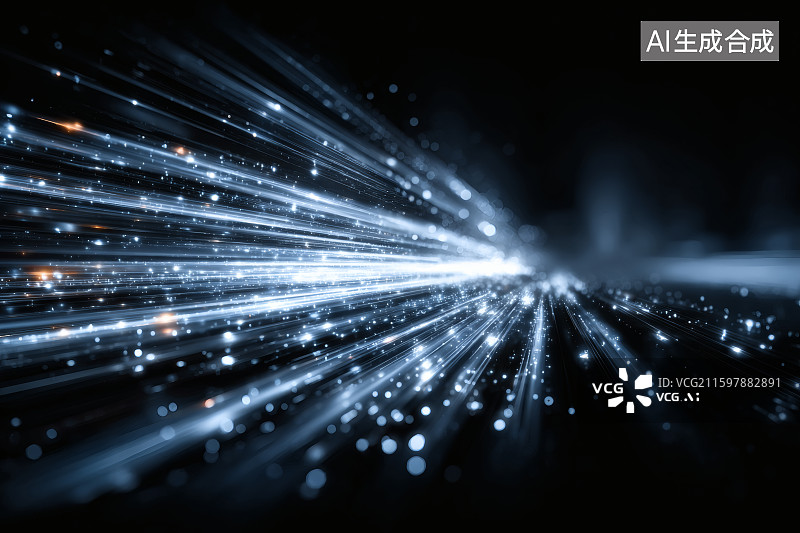 【AI数字艺术】黑夜中，蓝色发光发束，科技背景图图片素材