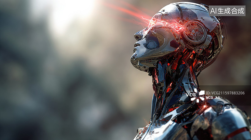 【AI数字艺术】具有发光眼睛的未来机器人图片素材
