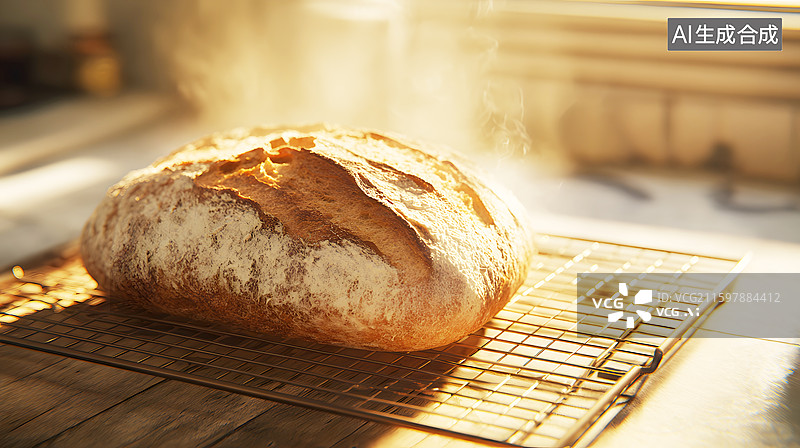 【AI数字艺术】AIGC：阳光下冷却的新鲜面包图片素材