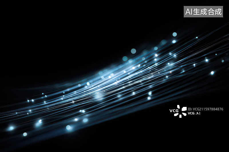 【AI数字艺术】蓝色光束光点流动科技感抽象背景图图片素材