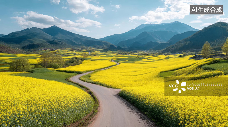 【AI数字艺术】油菜花田插画图片素材