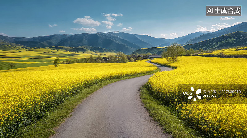 【AI数字艺术】油菜花田插画图片素材
