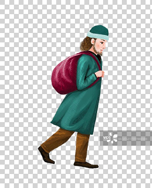 人物插画 中东文化 背着行李行走的男人图片素材