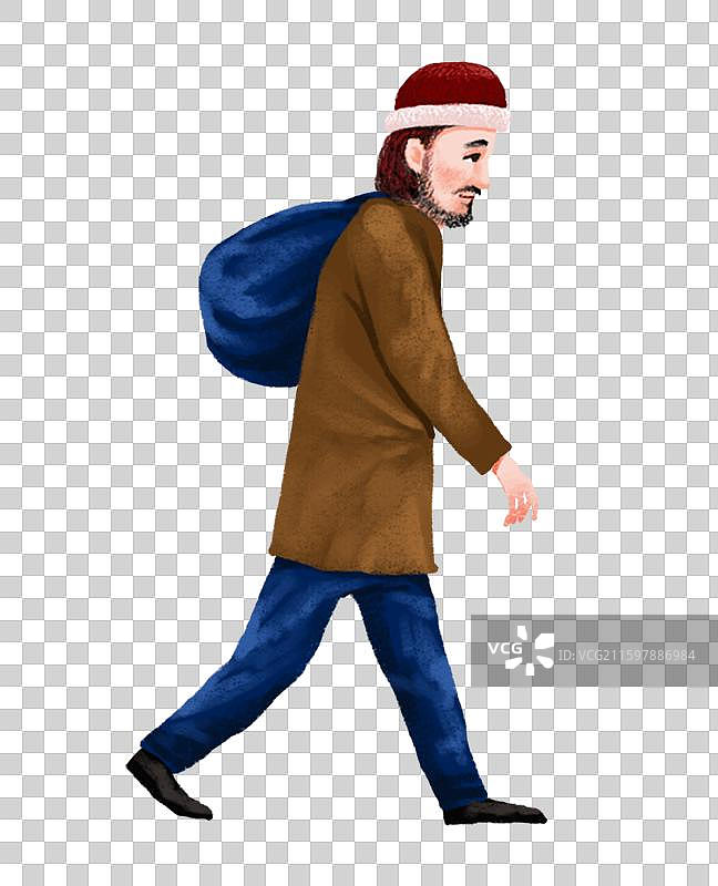 人物插画 中东文化 背着行李行走的男人图片素材