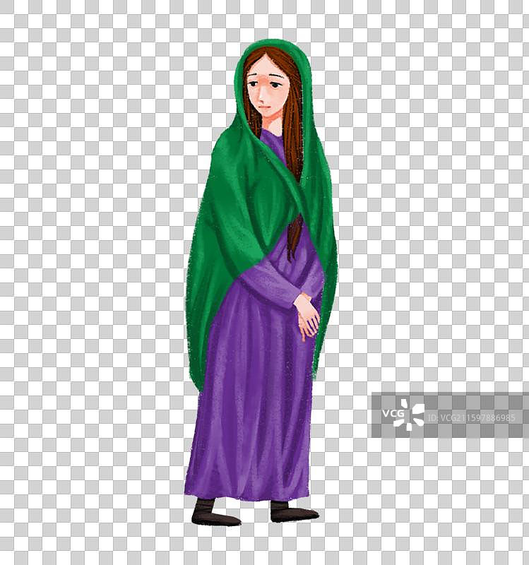 人物插画 中东文化 裹着绿色头巾的女人图片素材