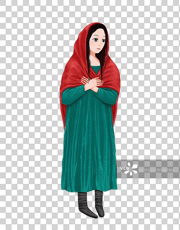 人物插画 中东文化 裹着红头巾的女子图片素材