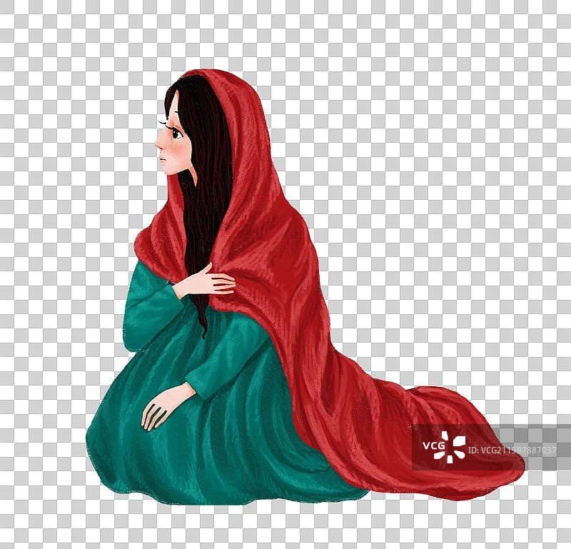 人物插画 中东文化 裹着红头巾的女子图片素材
