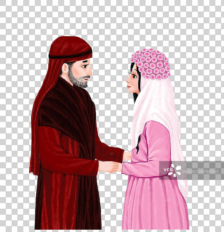 人物插画 中东文化 四目相对手牵手的恋人图片素材
