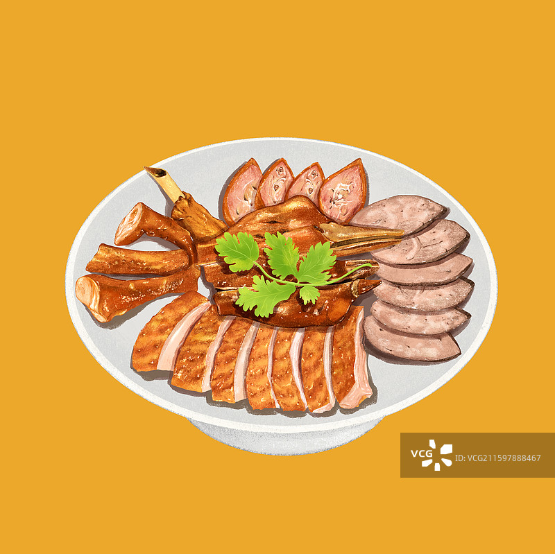 美食插画卤鹅鹅肉拼盘图片素材