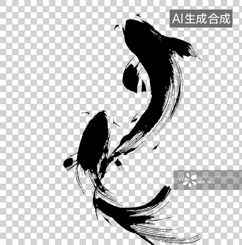 【AI数字艺术】书法水墨风锦鲤戏水图片素材