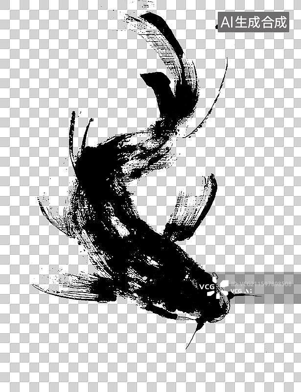 【AI数字艺术】书法水墨风锦鲤戏水图片素材